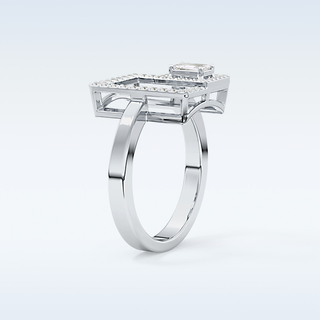 Beautiful Geometrical Style Wedding Band with 0.37 CT Emerald & Round Cut Moissanite