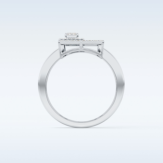 Beautiful Geometrical Style Wedding Band with 0.37 CT Emerald & Round Cut Moissanite