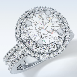 2.06 CT Halo & Pave Engagement Ring Featuring Round Moissanite