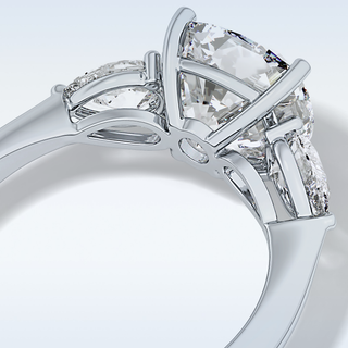 Elegant 3.19 CT Three Stones Engagement Ring Featuring Cushion Moissanite