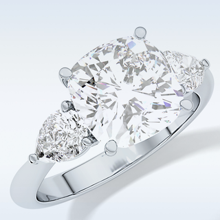Elegant 3.19 CT Three Stones Engagement Ring Featuring Cushion Moissanite