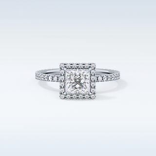 Elegant 1.04 CT Halo & Pave Engagement Ring Featuring Princess Moissanite