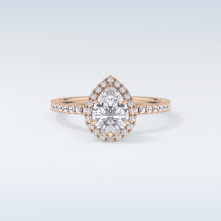 Elegant 0.86 CT Halo & Pave Engagement Ring Featuring Pear Moissanite