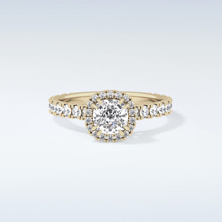 1.04 CT Halo & Pave Engagement Ring Featuring Cushion Moissanite