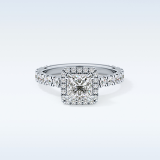 1.04 CT Halo & Pave Engagement Ring Featuring Princess Moissanite