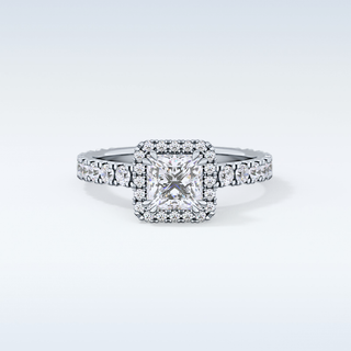 1.04 CT Halo & Pave Engagement Ring Featuring Princess Moissanite