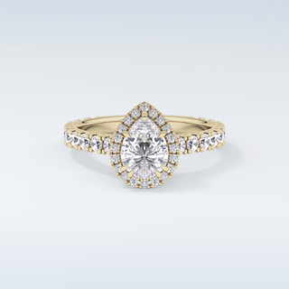 0.65 CT Halo & Pave Engagement Ring Featuring Pear Moissanite