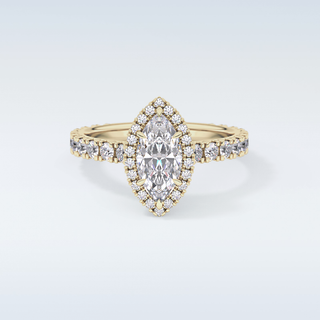 0.82 CT Halo & Pave Engagement Ring Featuring Marquise Moissanite