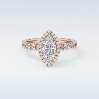 0.82 CT Halo & Pave Engagement Ring Featuring Marquise Moissanite