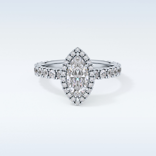 0.82 CT Halo & Pave Engagement Ring Featuring Marquise Moissanite