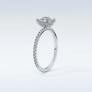 0.93 CT Hidden Halo & Pave Engagement Ring Featuring Oval Moissanite