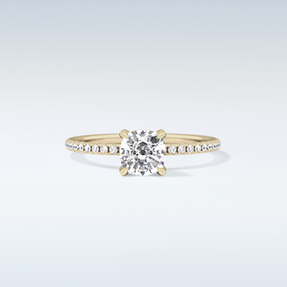 0.95 CT Hidden Halo & Pave Engagement Ring Featuring Cushion Moissanite