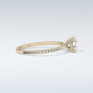 0.95 CT Hidden Halo & Pave Engagement Ring Featuring Cushion Moissanite