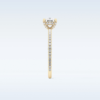 0.95 CT Hidden Halo & Pave Engagement Ring Featuring Cushion Moissanite