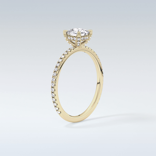 0.95 CT Hidden Halo & Pave Engagement Ring Featuring Cushion Moissanite