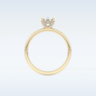 0.95 CT Hidden Halo & Pave Engagement Ring Featuring Cushion Moissanite