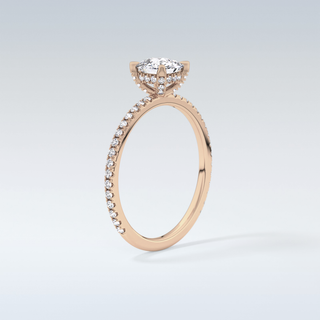 0.95 CT Hidden Halo & Pave Engagement Ring Featuring Cushion Moissanite