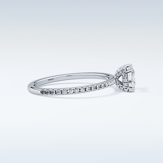 0.95 CT Hidden Halo & Pave Engagement Ring Featuring Cushion Moissanite