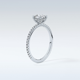 0.95 CT Hidden Halo & Pave Engagement Ring Featuring Cushion Moissanite