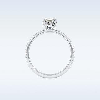 0.95 CT Hidden Halo & Pave Engagement Ring Featuring Cushion Moissanite