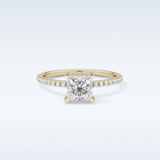 1.04 CT Hidden Halo & Pave Engagement Ring Featuring Princess Moissanite