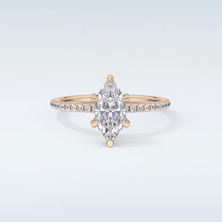 0.82 CT Hidden Halo & Pave Engagement Ring Featuring Marquise Moissanite