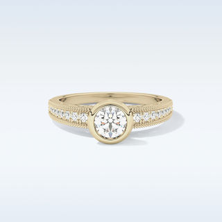 0.52 CT Bezel & Pave Engagement Ring Featuring Round Moissanite