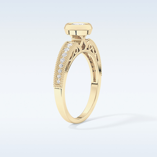 0.52 CT Bezel & Pave Engagement Ring Featuring Round Moissanite