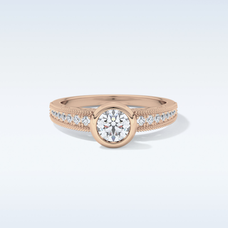 0.52 CT Bezel & Pave Engagement Ring Featuring Round Moissanite