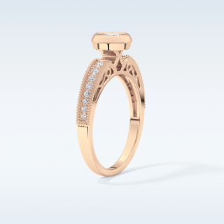 0.52 CT Bezel & Pave Engagement Ring Featuring Round Moissanite