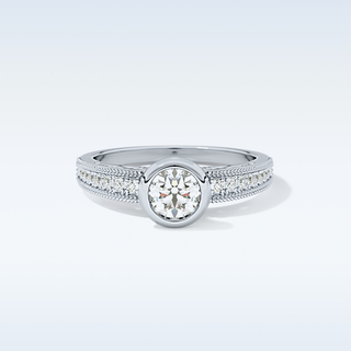 0.52 CT Bezel & Pave Engagement Ring Featuring Round Moissanite
