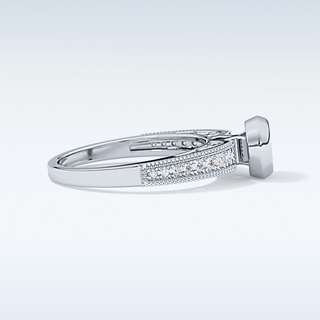 0.52 CT Bezel & Pave Engagement Ring Featuring Round Moissanite