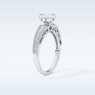 0.52 CT Bezel & Pave Engagement Ring Featuring Round Moissanite