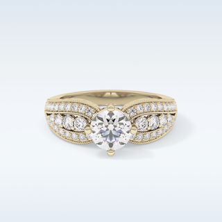 1.02 CT Double Shank & Pave Engagement Ring Featuring Round Moissanite