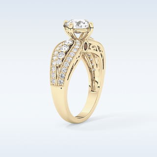 1.02 CT Double Shank & Pave Engagement Ring Featuring Round Moissanite