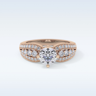 1.02 CT Double Shank & Pave Engagement Ring Featuring Round Moissanite