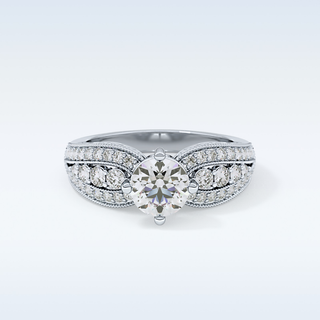 1.02 CT Double Shank & Pave Engagement Ring Featuring Round Moissanite