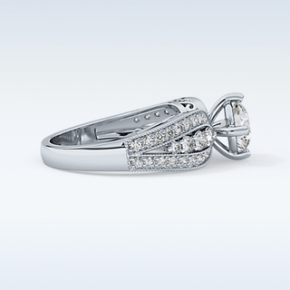 1.02 CT Double Shank & Pave Engagement Ring Featuring Round Moissanite
