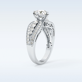 1.02 CT Double Shank & Pave Engagement Ring Featuring Round Moissanite