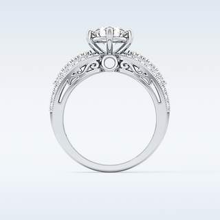 1.02 CT Double Shank & Pave Engagement Ring Featuring Round Moissanite