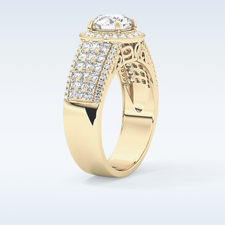 1.51 CT Halo & Triple Pave Engagement Ring Featuring Round Moissanite
