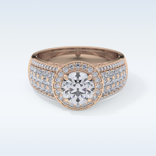 1.51 CT Halo & Triple Pave Engagement Ring Featuring Round Moissanite