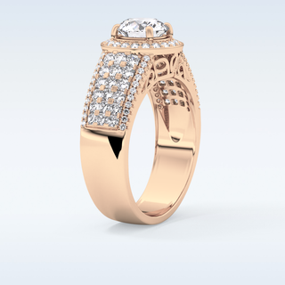 1.51 CT Halo & Triple Pave Engagement Ring Featuring Round Moissanite