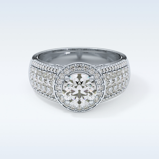 1.51 CT Halo & Triple Pave Engagement Ring Featuring Round Moissanite