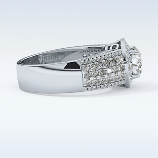 1.51 CT Halo & Triple Pave Engagement Ring Featuring Round Moissanite