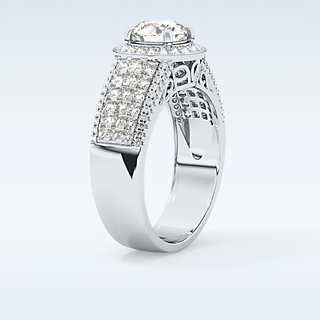 1.51 CT Halo & Triple Pave Engagement Ring Featuring Round Moissanite