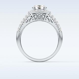 1.51 CT Halo & Triple Pave Engagement Ring Featuring Round Moissanite