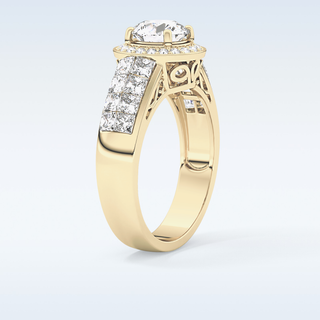 1.51 CT Halo & Double Pave Engagement Ring Featuring Round Moissanite