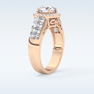 1.51 CT Halo & Double Pave Engagement Ring Featuring Round Moissanite