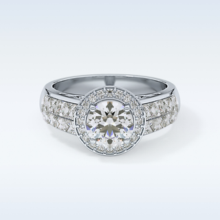1.51 CT Halo & Double Pave Engagement Ring Featuring Round Moissanite